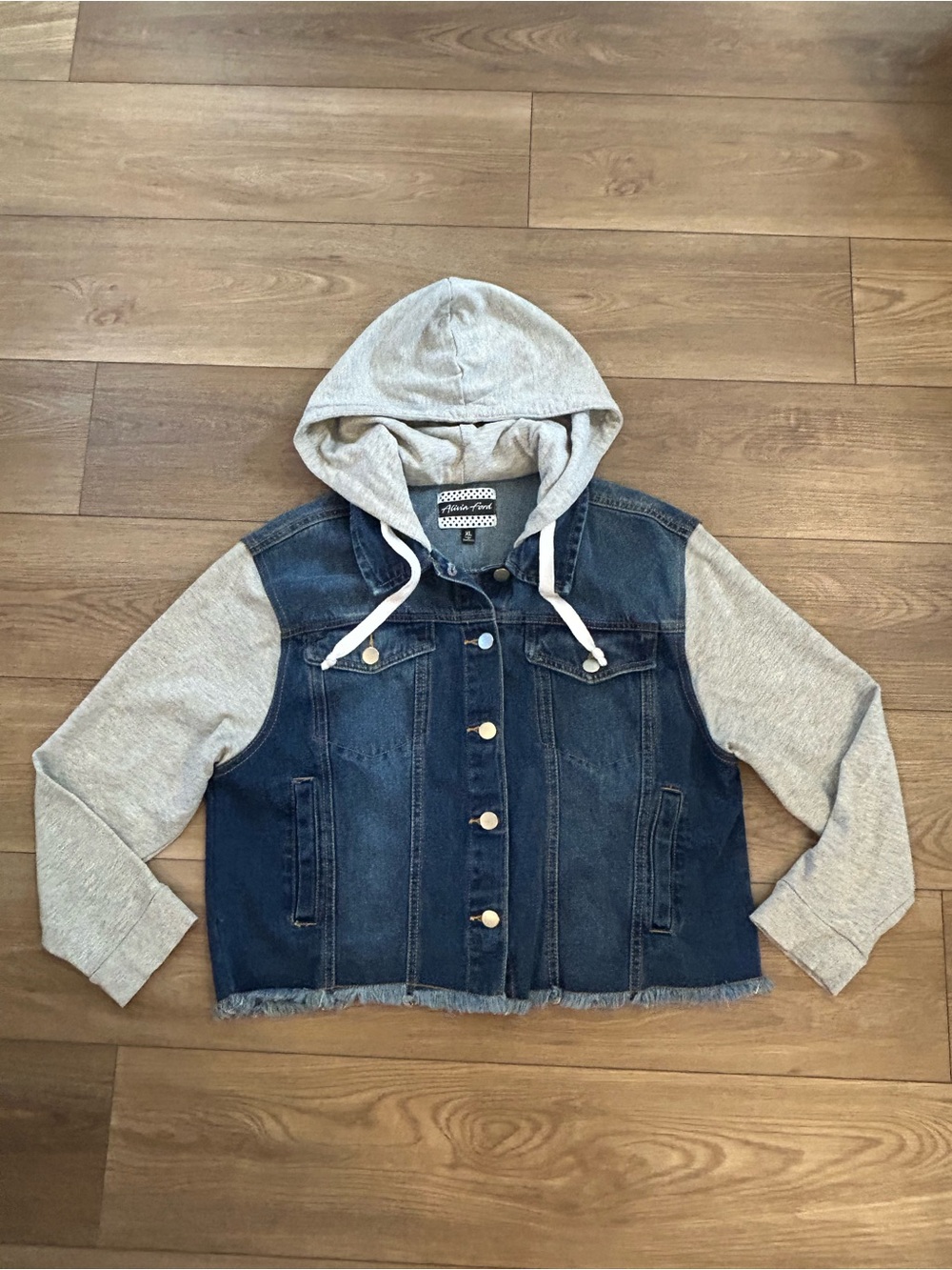 Alivia Ford XL Denim Jacket Gray Hoodie 100% Cotton Jean Jacket